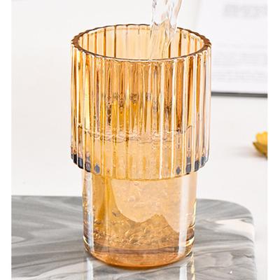 China Amber Color 4pcs Set Viable Stackable Roman Column Shape Drinking Glass Cup for sale