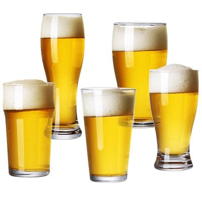 China Clear beer glass hand shot beer glasses with thick bottom custom logo glassware bar pilsner wheat beer glasses for sale