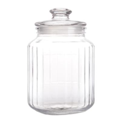 China Freshness Preservation Stripe Wide Mouth Jar Set Clear Glass Lid With Plastic Airtight For Food Storage for sale