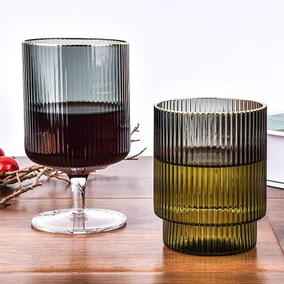 China Stripe Glass Wine Glass Cup Tall and Short Champagne Vertical Stripe Glass Wine Creative Tea Water for sale