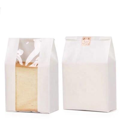 China Customized Bread Bakery Bag Recyclable Hot Sale Window Bread Kraft Paper Toast White Paper Transparent Package for sale