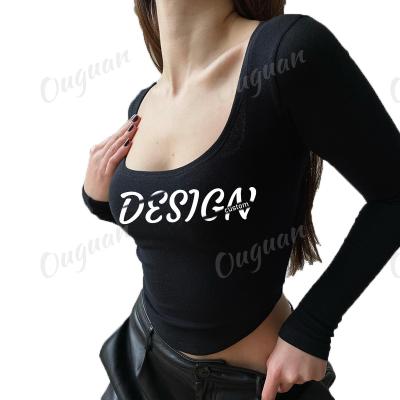 China Anti-wrinkle Casual Long Sleeve T Shirt Women  Solid Square Neck Slim Tee Basic Crop Top 2022 Summer Lounge Wear for sale