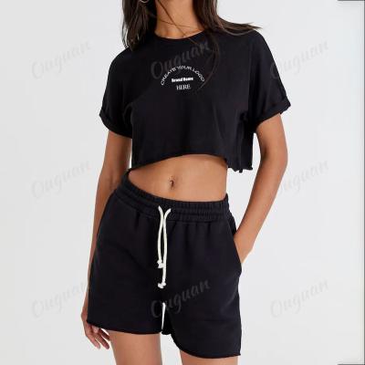 China Breathable New Arrival Summer Oversize Shirt Custom Embroidery Printed Black T Shirt 100% Cotton Spandex Blend Plain Blank Crop Top Women for sale