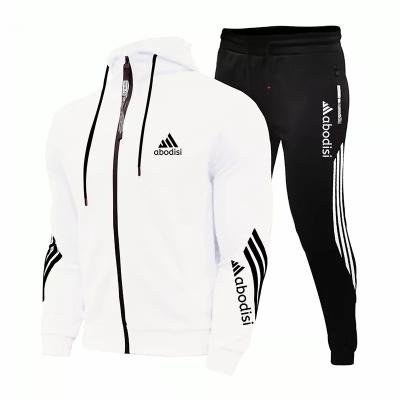 China Breathable High Quality Custom Logo Men Joggers Set Long Sleeve Zipper Hoodie Private Label White Tracksuit Pants And Zip Hoodie for sale