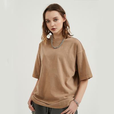 China Anti-Wrinkle New Customize Tee Vintage Women T-shirt 250G Acid Washed Oversized Cotton for sale