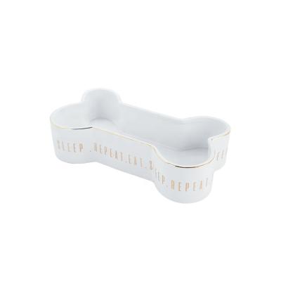 China Non-automatic Bone Shaped Pet Feeding Bowl White Ceramic Pet Bowl Dog Bowl for sale