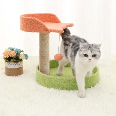 China Customized Plush Viable Design Wooden Cat Tower Scratcher 1-2 Small Cat Tree Tower For Apartment Used Easy Level for sale