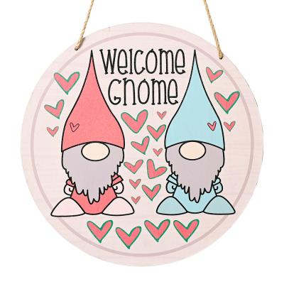 China Christmas Nordic Gnome Gonk Hanging Door Decorations Santa Wooden Hanging Signs Round Wooden Gnome Welcome Sign for sale