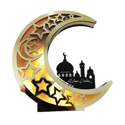 China Engraving Eid Ramadan Mubarak Decorations for Muslim Kareem Ramadan Event Party Supplies Wooden Pendant Ornament Islam Home Moon LED Light for sale