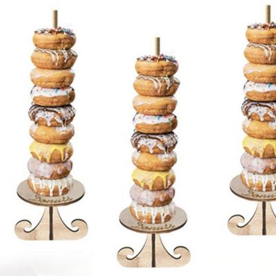 China Eco-Freindly Wooden Donut Rack Donut Wall Rack Display Stand Dessert Table Shelf, Wooden Birthday Party Decoration for sale