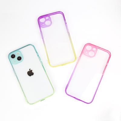 China Gradient Color Luxury Transparent Shockproof Hard Clear Case For iPhone 13 Acrylic Frame TPU Hybrid Phone Cover for sale