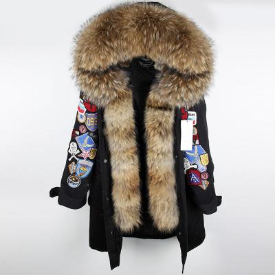 China free shipping Anti-wrinkle embroidery hooded parkas big fur coat women long natural military jacket x real fur for sale