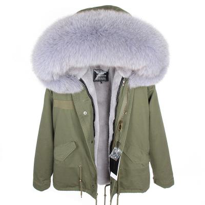 China free shipping Anti-wrinkle detachable colorful fur coat women with hood fox collar real fur parka coat for sale