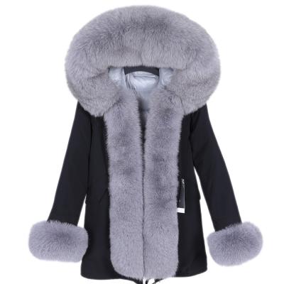 China Hot Women Duck Down Lining Fur Parka White Real Fox Anti-wrinkle Natural Detachable Fur Collar Jacket for sale