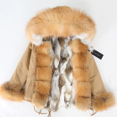 China Free Shipping Natural Fox Fur Hood Real Rabbit Fur Liner Jogger Short Parka Real Winter Anti-wrinkle Fur Coat for sale