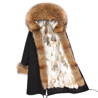 China Free shipping Anti-wrinkle fashion luxury girl fox fur collar coat x long natural raccoon fur striped custom made women winter parka for sale