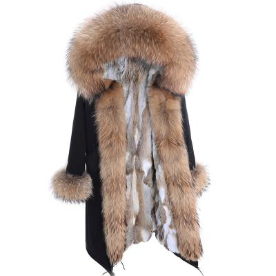 China free shipping Anti-wrinkle winter coated 2021 one x long parkas lady rabbit fur lining women natural fox fur collar coat jacket for sale