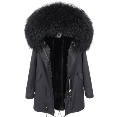 China quality free shipping warm women's anti-wrinkle fashionable hooded parkas winter wool jacket coat natural fur parka for sale