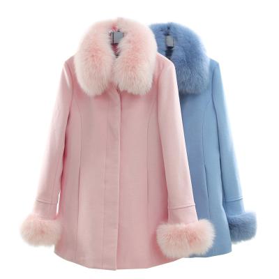 China Luxury Winter Anti-wrinkle Cashmere Double Face Youth Lady Warm Fox Fur Wool Coat With for sale