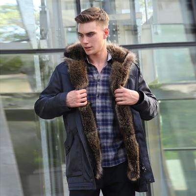 China QUICK DRY Rabbit Fur Lined Real Leather Bomber Jacket Fur Coat Winter Men's Parka for sale