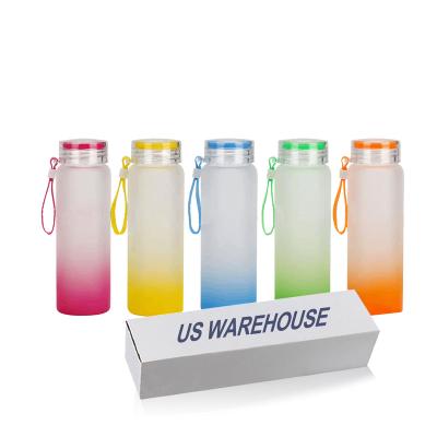 China Amazon DIY 17oz 500ml Viable Color Sublimation Gradient Shade Frosted Glass Water Bottle With Ring Portable For Sublimation for sale