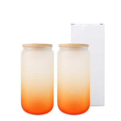 China Wholesale Sublimation Blank Straight Glass Box Gradient Color 20oz Tumbler Frosted Mug With Lid Bamboo Mug for sale