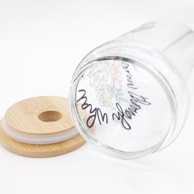 China Viable Ready To Ship USA 16oz 12oz diy white sublimation glass tumbler clear frosted mug with bamboo lid for sale