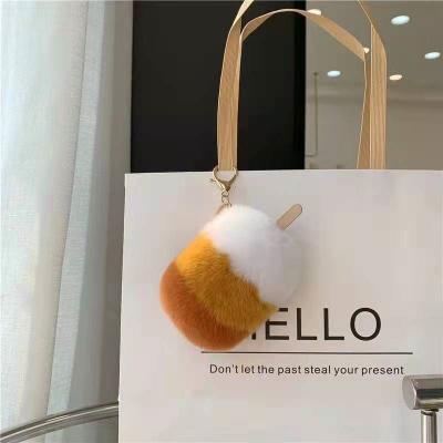 China Factory Custom Made Lovely Rabbit Fur Pompom Kids Girl Fur Animal Ice Fur Fashionable Key Chains Key Chains For Bag for sale