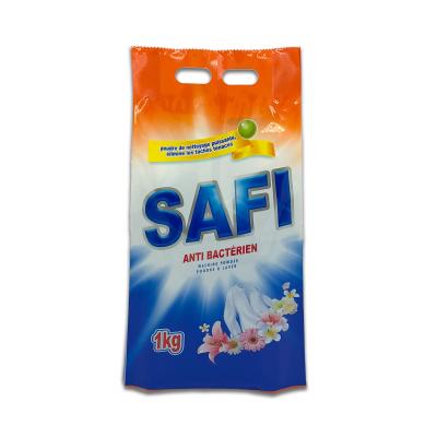 China Hot Selling Moisture Proof 1kg Printed With Handle Washing Powder Packaging Plastic Gusset Side Pocket for sale