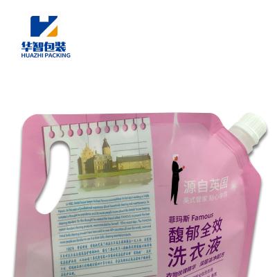 China Custom Printing Utility Liquid Soap Laundry Detergent Spout Moisture Proof Bag With Handle Washing Liquid Packaging Bag for sale