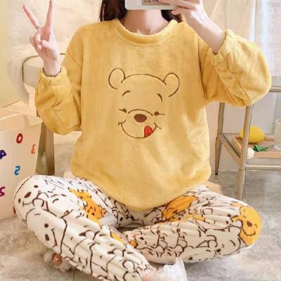 China Wholesale Thermal Warm Winter Women's Cute Sleep Pajamas Pajamas Sets Funny Cartoon Flannel Sleepwear Female Men's Home Clothes for sale