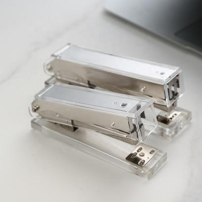 China Modern High Quality Home Office Supplies Rose Gold Silver Clear Acrylic Office Stapler Stapler Office Accessories Set for sale