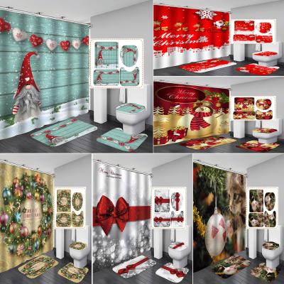 China Viable Customize Art Design Cortina De Ducha Clear Christmas Shower Curtain Set for sale