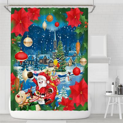 China New Arrival Merry Christmas 2021 Viable 3D Print Santa Clause Waterproof Bathroom 4 PCs Mat Set Shower Curtain for sale