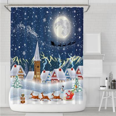 China 2021 Viable Latest Merry Christmas Gift 3D Print Santa Clause Waterproof Bathroom 4 PCs Mat Set Shower Curtain for sale