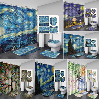 China Sale Oil Painting Art Bath Tub Bathroom Curtains Wholesale Hot Shower Printed Shower Curtain for sale