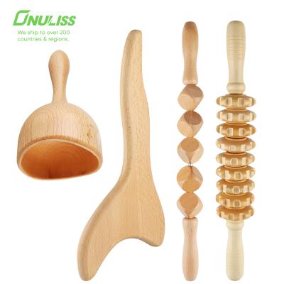 China Wooden Body Therapy Health Massager Tools Wooden Massage Cupping Roller Kit Stick Set for sale