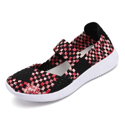 China 2021 Fashion Trend Breathable Elastic Band Weaving Sport Jogging Casual Sneakers Shoes For Women for sale