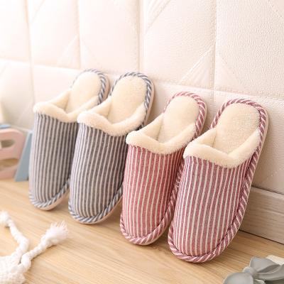 China Autumn Winter Vertical Stripes lightweight with wool say indoor cotton home slippers and outdoor men's and women's floor cotton lip slippers for sale