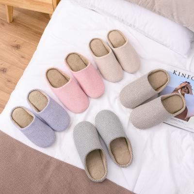 China Japanese Style Light Home Floor Cotton Slippers Winter Soft Bottom Wooden Men And Women Couple Patterns Non-slip Quiet Cotton Slippers for sale