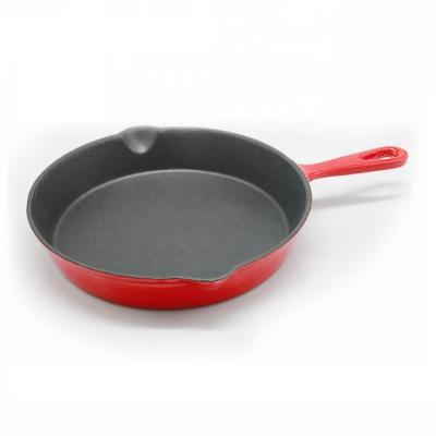 China General Use for Gas and Induction Cooker Stron Cast Iron Round Frying Pan Cookware Thai Enameled Flat Bottom Frying Pan for sale