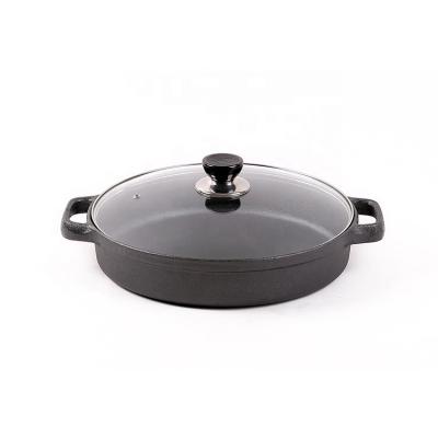 China Minimalist Stron Thai Cookware Two Handled Vegetable Oil Coating Cast Iron Round Frying Pan Skillte Flat Bottom Frying Pan With Lid for sale