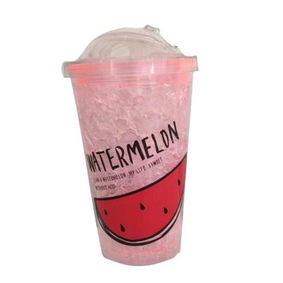 China Sustainable Net Red Crushed Plastic Ice Cup Straw Cup Double Layer Refrigeration Ice Cup for sale