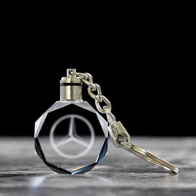 China Interesting Current Europe Crystal Car Keychain Glass LED Light Logo Key Chain Laser Engraved Custom Made for sale