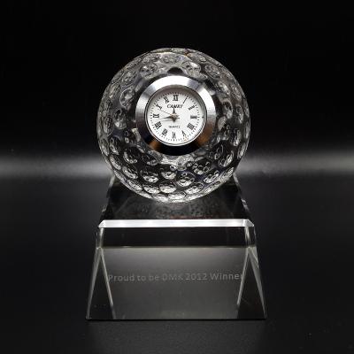 China Europe personalized Crystal Trophy Crystal Golf Clock for club memorabilia for sale