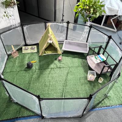 China Indoor Folding Dog Playpen Transparent Acrylic Portable Pet Fence with Animal Pattern for sale