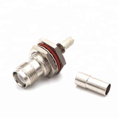 China RF Coaxial Reverse Polarity TNC Bulkhead Jack Male Jack Crimp For RG58 RG142 LMR195 RF Cable Connector for sale