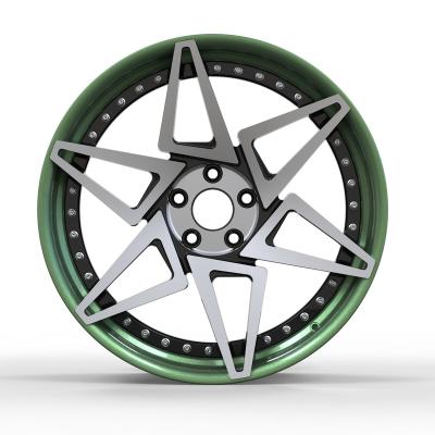 China Automobile Retrofit EZW Fashion Customized Classic Two Piece Forged Alloy Rims Wheels Green Aluminum For Passenger Cars for sale