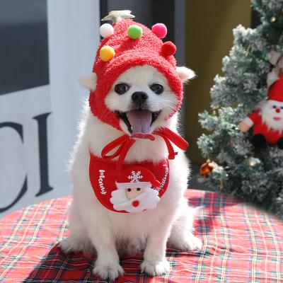 China Autumn Winter Pet Holiday Party Viable Dress Dog Cat Christmas Scarf Hat Pet Hat Saliva Towel Bib for sale