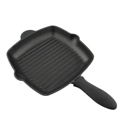 China Sustainable Pre Seasoned Cast Iron Square Grill Pan With Handle Rack for sale